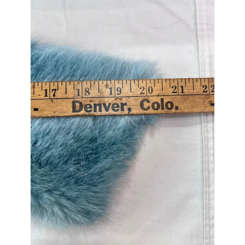 Vintage Style Dusty Blue Faux Fur Detachable Coat Collar with Elastic Loops 21in